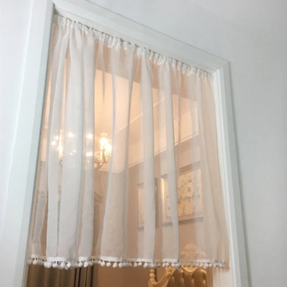 Solid White Short Kitchen Curtain Modern Style Curtain Rod Pocket Cabinet Curtain Window Curtain With Beads