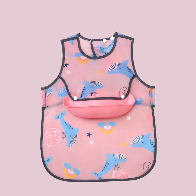 Silicone Bib Baby Waterproof Soft Feeding Detachable Washable Baby Rice Bowl Free Wash Kindergarten Apron Spring Summer Thin NEW