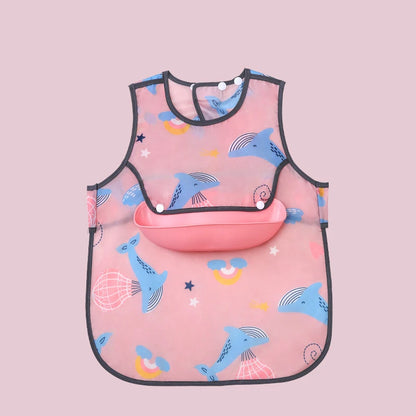 Silicone Bib Baby Waterproof Soft Feeding Detachable Washable Baby Rice Bowl Free Wash Kindergarten Apron Spring Summer Thin NEW