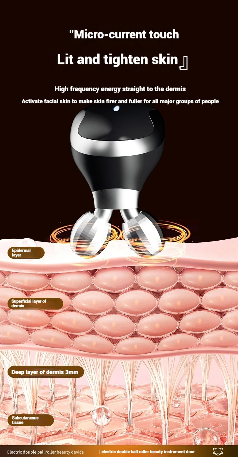 Electric Facial Roller Massager - EMS Microcurrent V-Shape Lifting Device for Face Contouring, Anti-Aging Skin Care & Hydration