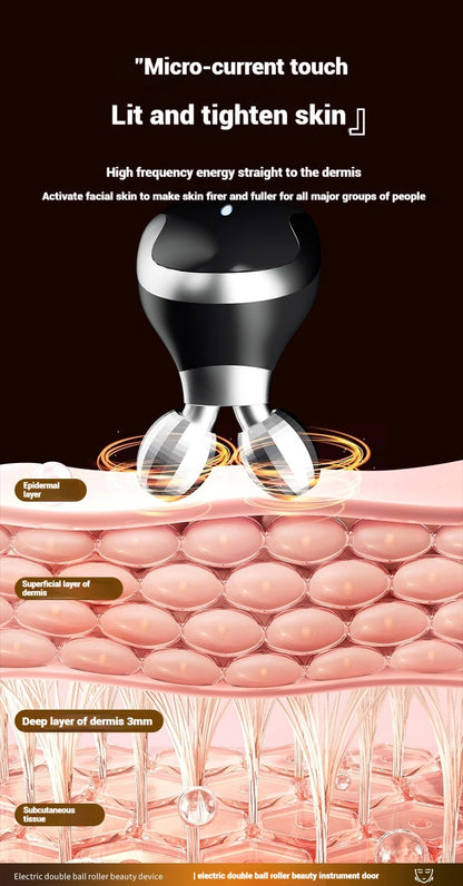 Electric Facial Roller Massager - EMS Microcurrent V-Shape Lifting Device for Face Contouring, Anti-Aging Skin Care & Hydration