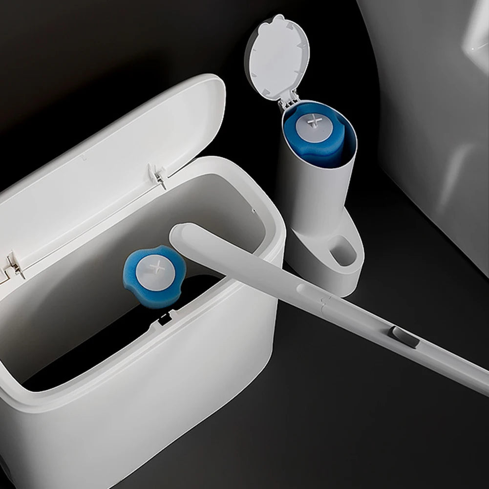 Wall-mounted Disposable Toilet Brush Cleaner Long Handle Bathroom Cleaning Brush With Replaceable Brush Head Toilet Accessories