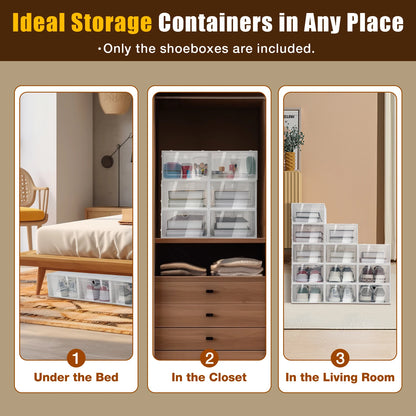 24 Pack Shoe Boxes Clear Shoe Boxes Stackable Shoe Storage Boxes with Lids Clear Plastic Stackable Shoe Organizers For Closet
