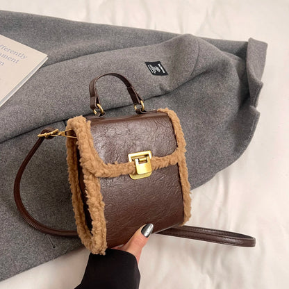 Fashion Small Totes Bag 2024 Trend PU Leather Shoulder Bags for Women Cute Short Handle Crossbody Phone Bag Luxury Fur Handbags