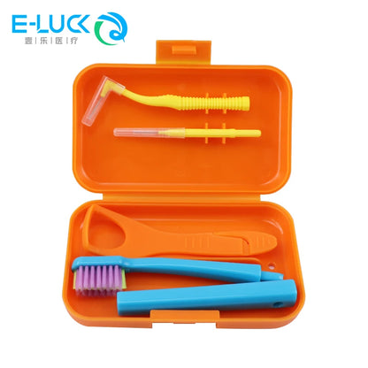 Dental Cleaning Care Kits Portable Travel Oral Cleaning Kits Detachable Toothbrush Interdental Brush Tongue Scraper Storage Case