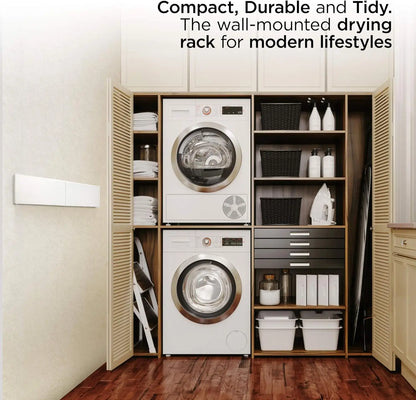 80cm Wall Mounted Laundry Drying Rack White Metal Clothes Drying Rack 5 Rods Space Saving Laundry Racks for Drying Towel Shoes