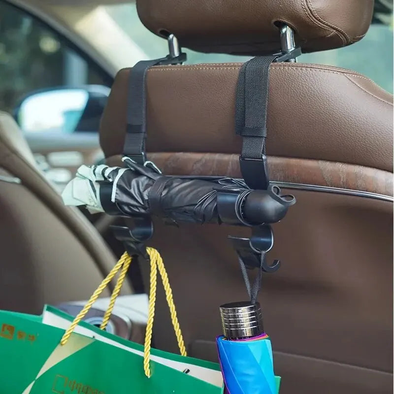 Multi-function 2pcs Rear Seat Headrest Hanging Hook Umbrella Holder Seat Back Storage Hook Auto Interior Tool Car Back Seat Hook