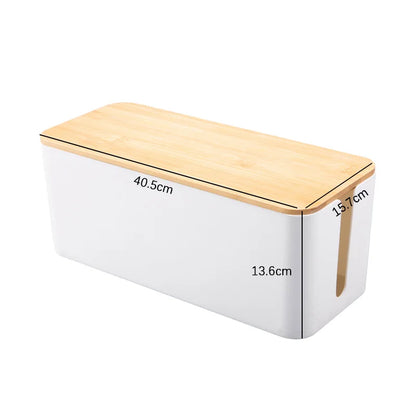 Cable Storage Box Power Strip Case Wooden Power Line Wire Management Organizer Anti-Dust Charger Socket Network Line Storage Bin