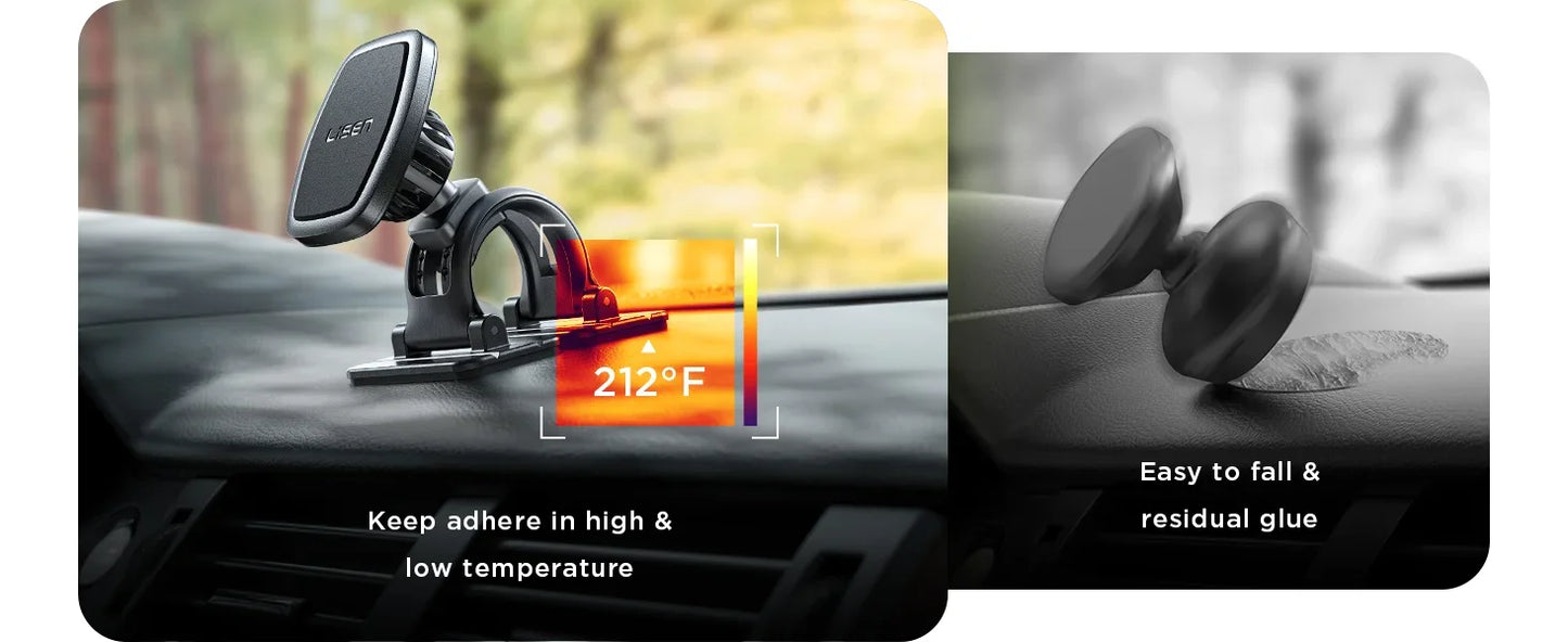 LISEN Magnetic Car Phone Mount for iPhone and Android with 6 Magnets and Adjustable Arch Design, Black