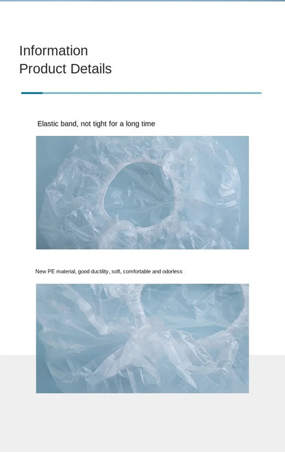 Women's Disposable Shower Cap, Plastic Waterproof Head Cover, Pink Spa Salon, Hotel Hair Dye, Elastic Hair Cap, 100 Pieces/set