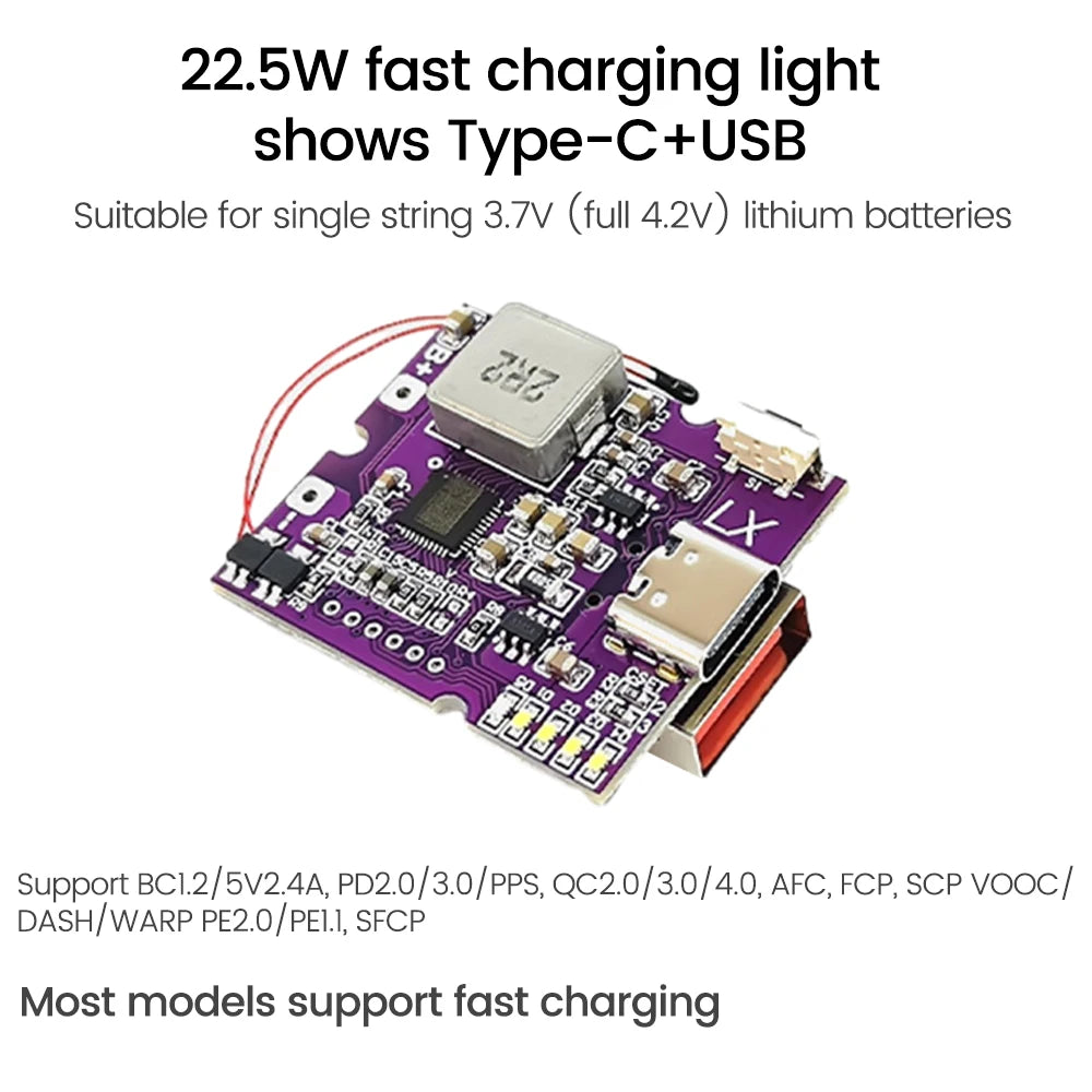22.5W Power Bank Bidirectional Fast Charging Mobile Power Module Circuit Board With Digital/Light Type-C USB Suppor PD/QC3.0 2.0