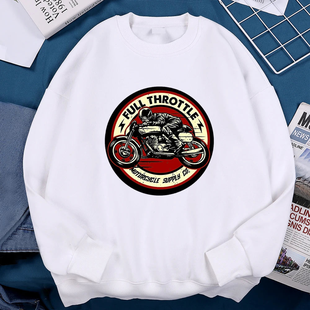 Full Throttle Motorcycle Competition Mens Clothes Casual Loose Hoodies Autumn Sweatshirt Crewneck Fleece Hoodie Fleece Pullover