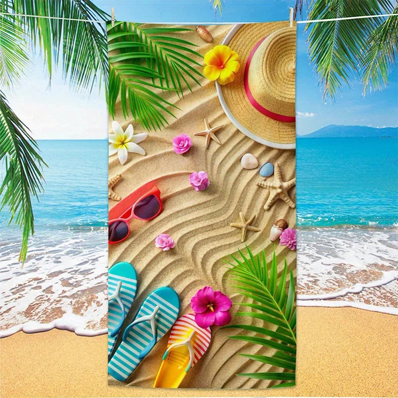 Beach Towel Tropical Beach Scene Pattern Sun Protection Windproof Suitable For Swimming Pool Camping Travel Blanket