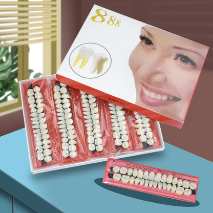Dental Resin Denture 28Teeth Set with 3D Shade Guide Color Comparator Mirror for Bleaching and Dentistry Training