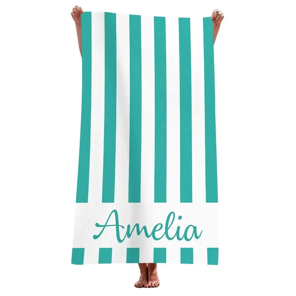 Striped Beach Towels Custom Name Beach Towel 3d Printed Microfiber Beach Towel Water Absorbing Personalized Bath Towel