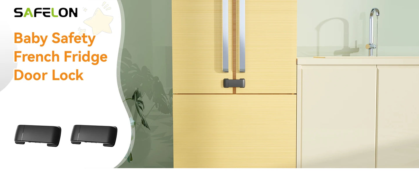 SAFELON 2 Pcs Baby Safety French Fridge Door Lock, Childproof Double Door Refrigerator Lock, Cabinet Cupboard Lock for Toddlers