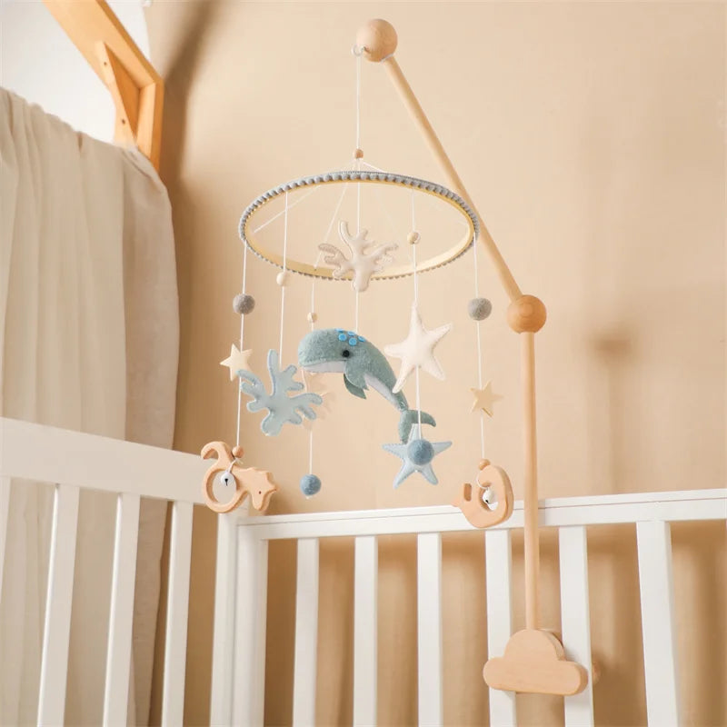 Newborn Baby Rattles Toys 0-12 Months Soft Felt Whale Bed Bell Infant Mobile Crib Hanging Musical Carousel Toy Boys Girls Gift