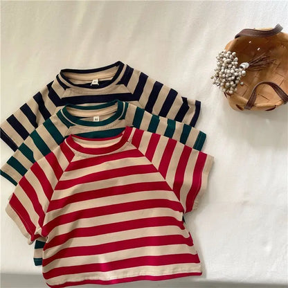 Fashion striped T-shirts for kids baby cotton short sleeve Tees boys and girls casual Tops clothes
