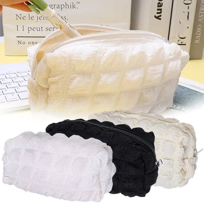 Cute Cream Puff Pencil Case Big Capacity Pen Bag Zipper Stationary Organzier Aesthetic Pen Case Makeup Storage Office Stationary