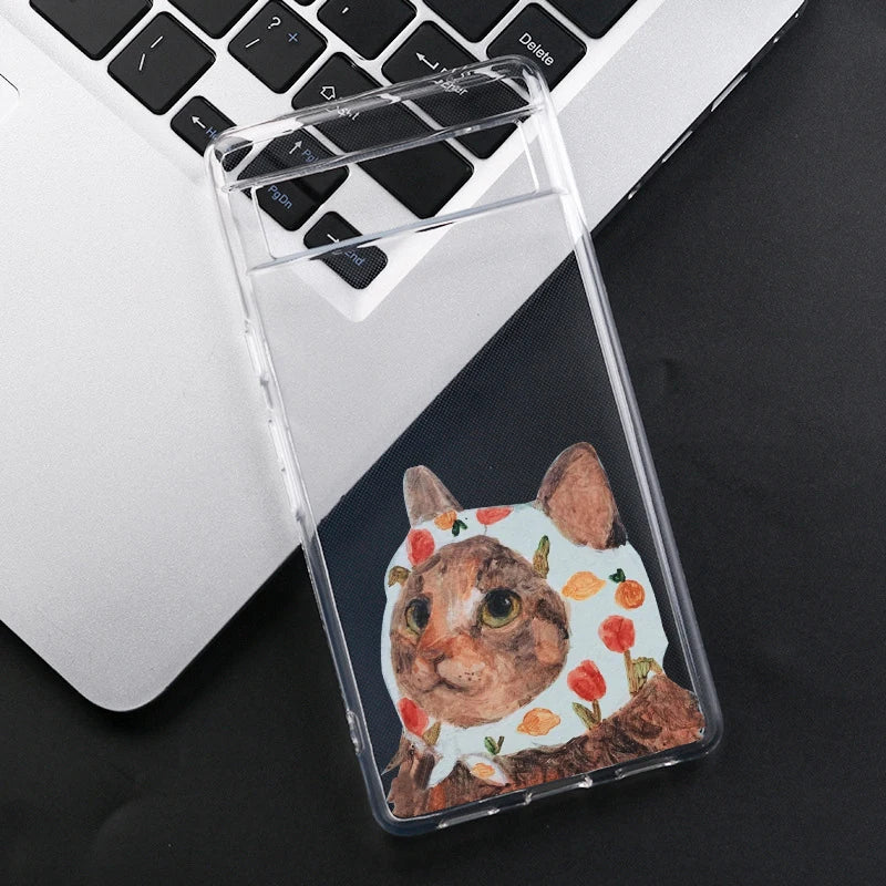 For Google Pixel 8A Vintage Animals Cat Clear Case For Google Pixel 6 6A 7 7A Pro Google Pixel 8 Pro 5G Transparent Cover Fundas