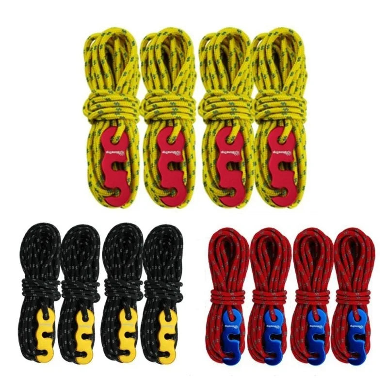 4 Outdoor Tent Ropes, Reflective Ropes Canopy Ropes Reinforced Windproof Ropes with Buckles To Ensure Safety Camping Accessories