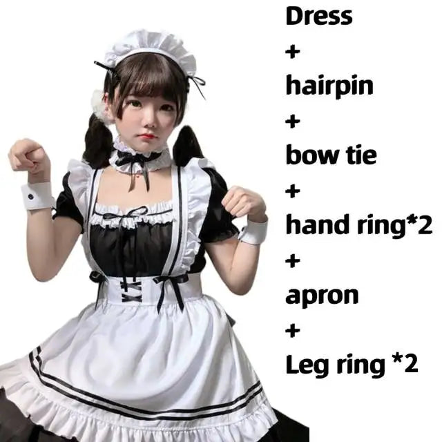 Black White Lolita Maid Girls Women Lovely Cosplay Costume Outfit Dress Sexy French Apron Servant Uniform Exotic CafeMaid S-4XL