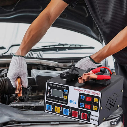 400A Car Battery Charger 12V/24V Battery High Power Fast Charger 220W Intelligent Pulse Repair Charger Self-Stop Battery Charger