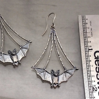 Vintage Metal Artisan Carved Bat Earrings Women's Simple Hip Hop Hook Drop Earrings