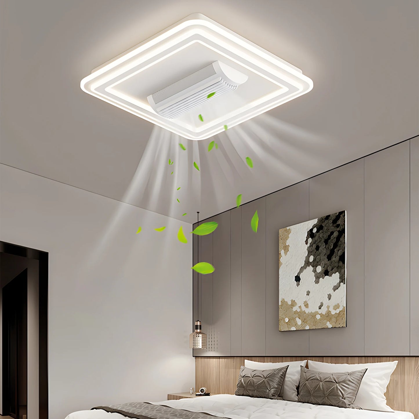 Smart LED Ceiling Fans With Light For Living Room Dining Room Invisible Bladeless Ceiling Fans Low Floor sealing fan lighting