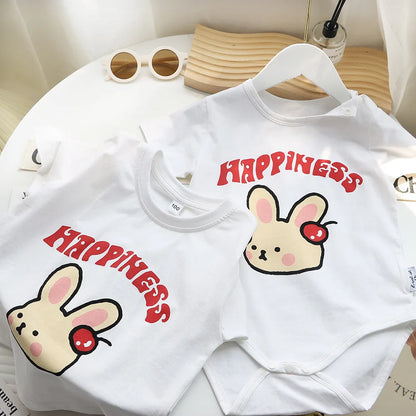 Family Cute Matching T Shirts Parent-child Rabbit Clothes Funny Dad Mom and Son Daughter Cotton Tees Tops Baby Newborn Bodysuit