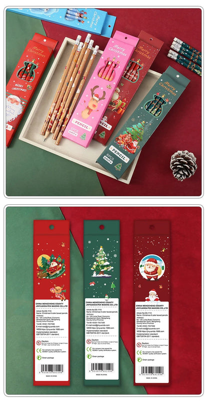 Christmas gift cartoon cute 6 HB pencil set with eraser box office cultural and educational supplies