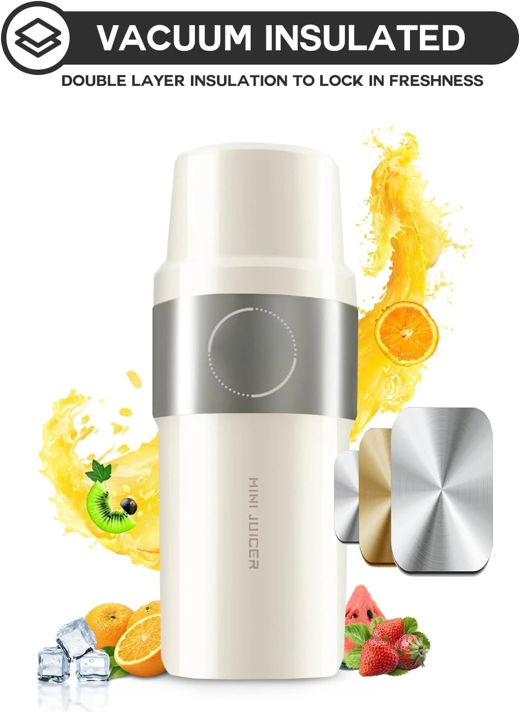 Vacuum Insulated Blender for Fruits and Vegetables - Rechargeable Portable Blenders with Stainless Steel Blade