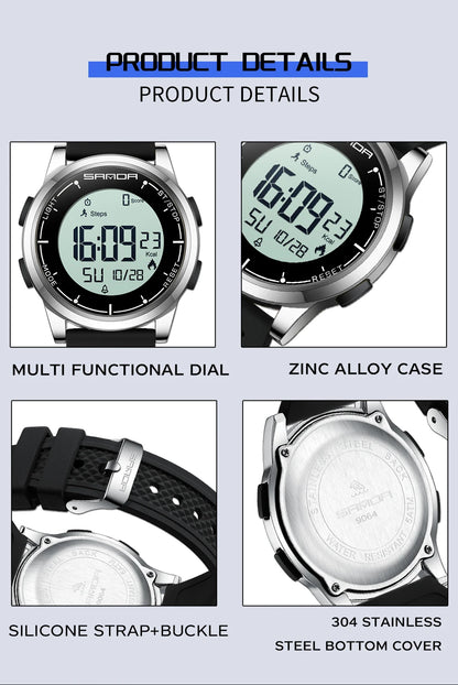 SANDA 9064 Student Sports Quartz LED Electronic Watch Calorimeter Step Electronic Watch Sleep Monitoring Smart Electronic Watch