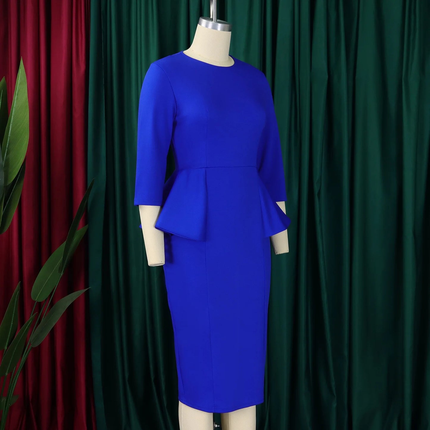 Elegant Office Dresses for Woman O Neck Full Sleeve Sheath Ruffles Package Hips Mid Calf Professional Business Work Dress Midi