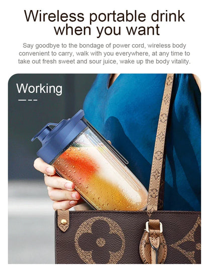 Portable Juicer Cup Smoothie Blender 6 Blade Blender Bottle Household Fruit Juicer Cup USB Rechargeable Juicer Kitchen Tool