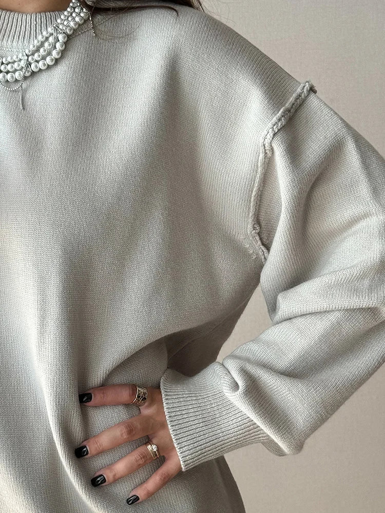 Blue Oversize Sweaters For Women Winter Thick Beige Pullover Woman Autumn Fashion Loose O Neck Ladies Sweaters Jumpers Women