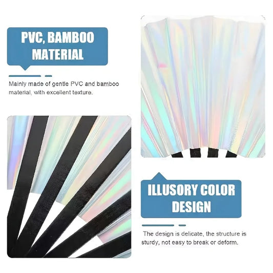 Holographic Hand Fan - Foldable Edm Festival Clack Fan for Martial Arts, Tai Chi, Vintage Hawaiian Theme - Unisex Gift & Decor