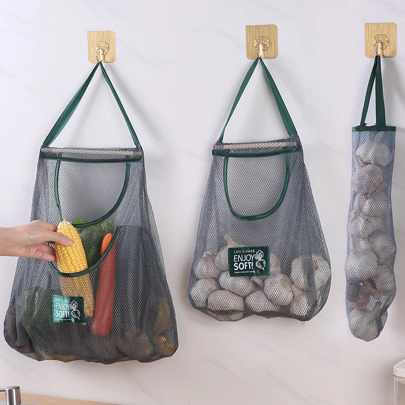 Reusable Storage Bags Kitchen Hanging Mesh Bag Home Fruit And Vegetable Storage Net Bag For Ginger Garlic Potatoes Onions