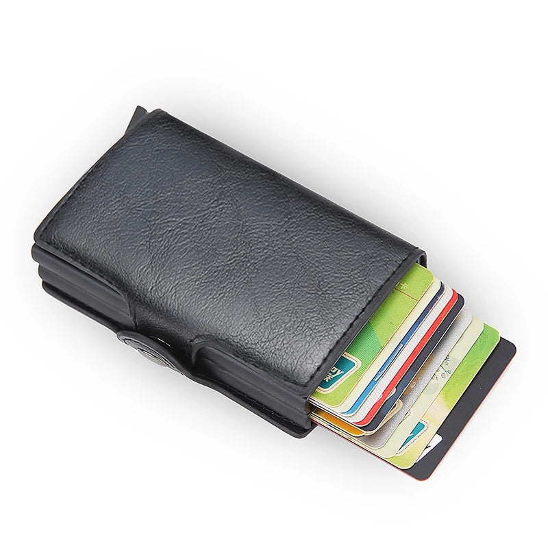 RFID Blocking Men Wallet Credit Card Holder Leather Card Wallet Double Metal Box ID Card Holder Money Clip Purse New 2023