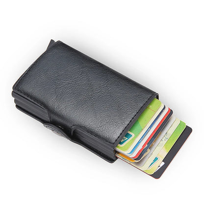 RFID Blocking Men Wallet Credit Card Holder Leather Card Wallet Double Metal Box ID Card Holder Money Clip Purse New 2023