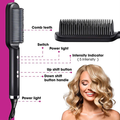 Electric PTC heat straightening brush One Step Hair Dryer 3 In 1 Ceramic Flat Iron Women Hair Straightener comb And Curling