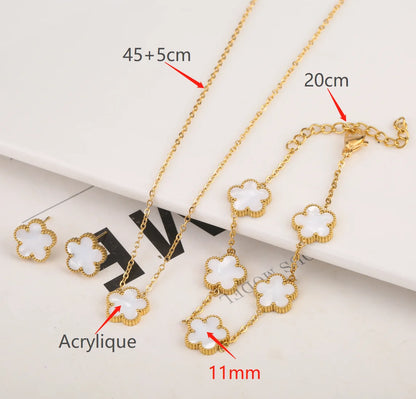 Silver Color New Design Plant Five Leaf Flower Bracelet Single sided Plum Blossom Stainless Steel Jewelry Women's Clover