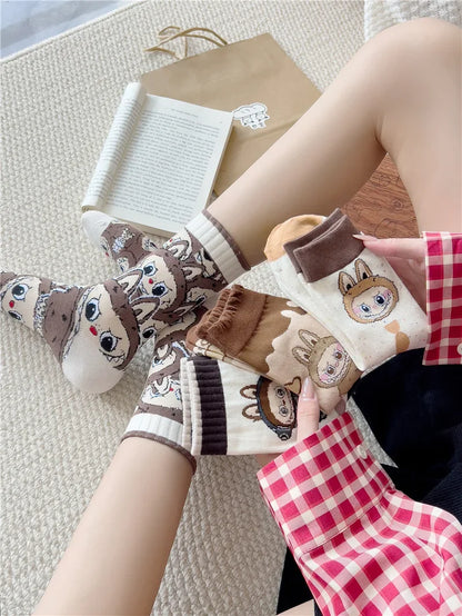 Labubu Mid Length Socks for Children Versatile Couples Trendy College Style Anime and Cartoon Department Labubu Cloth Long Socks