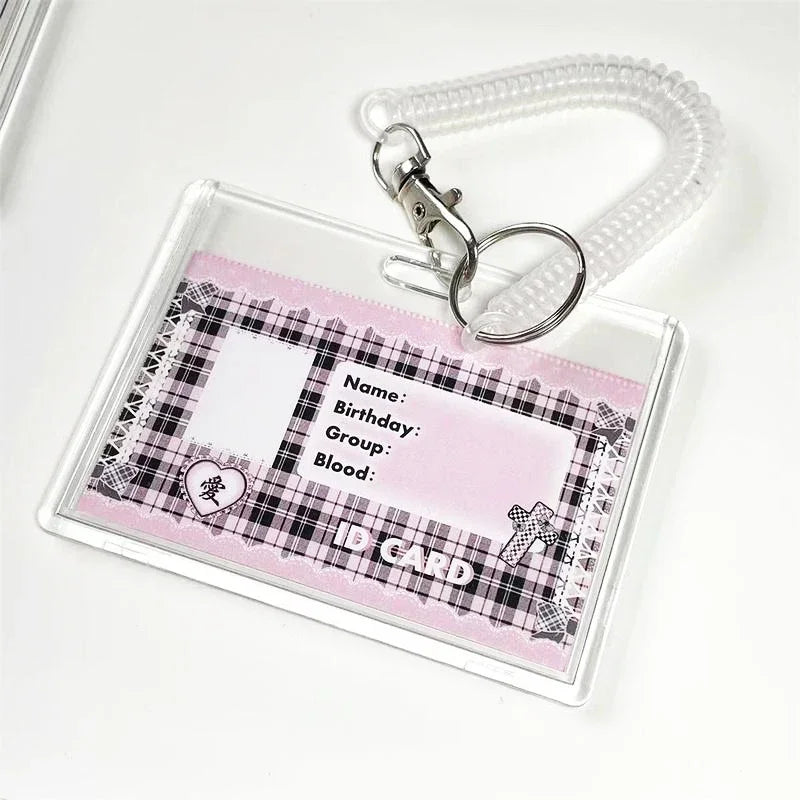 Small Card Access Control Card Cover Acrylic Transparent Double Card Protection Cover Elastic Keychain ID Card Bus Work Card