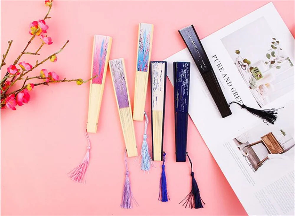 Bamboo Folding Fan Silk Chinese Fan Hand Women Black Fan Summer Female Dance Home Decoration Party Gift Home Ornament Fan Black