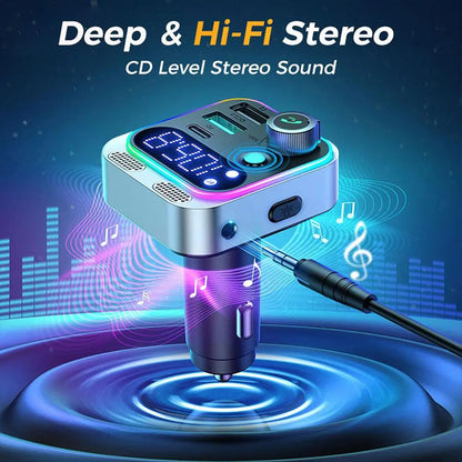 2023 Bluetooth 5.0 FM Transmitter For Car FM/AUX Bluetooth Car Adapter Car Charger Bass Boost 3 Ports Charger Bluetooth Adapter