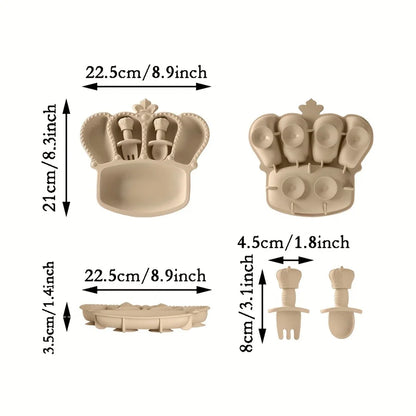 11pcs Silicone Baby Feeding Set: 1 Bowl, 1 Bib, 5-grid Plate, 2 Spoons & 2 Forks (Long & Short), 1 Cup with 2 Lids and 1 Straw