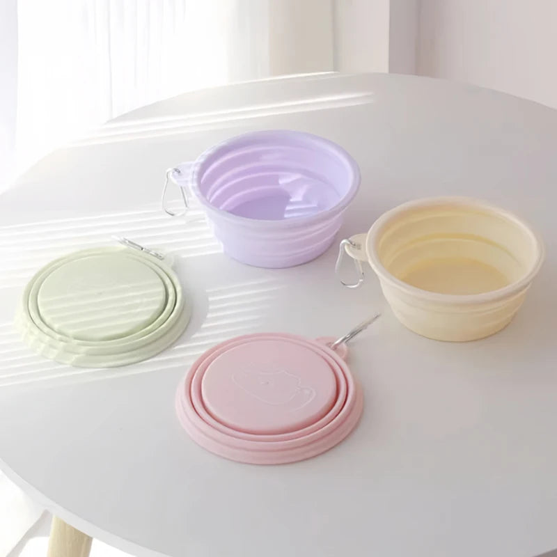350/650ml Collapsible Pet Travel Bowl Leakproof Silicone Dog & Cat Food Water Dish Portable Outdoor Feeder with Carabiner Clip