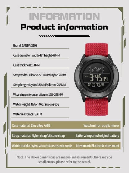 SANDA 2198 Single Monitor Male Student Electronic Watch Multifunctional Waterproof sports Student Electronic Watch 2025