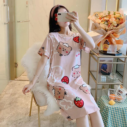 Maternity Clothings Nursing Dresses Breastfeeding Sleepwear Pattern Printing Cheerful and Lively Girl Feeling for Pregnant Women